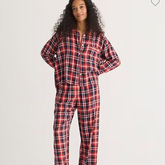 J.Crew Flannel long-sleeve cropped pajama pant set in plaid (Top Only) - Picture 1 of 6